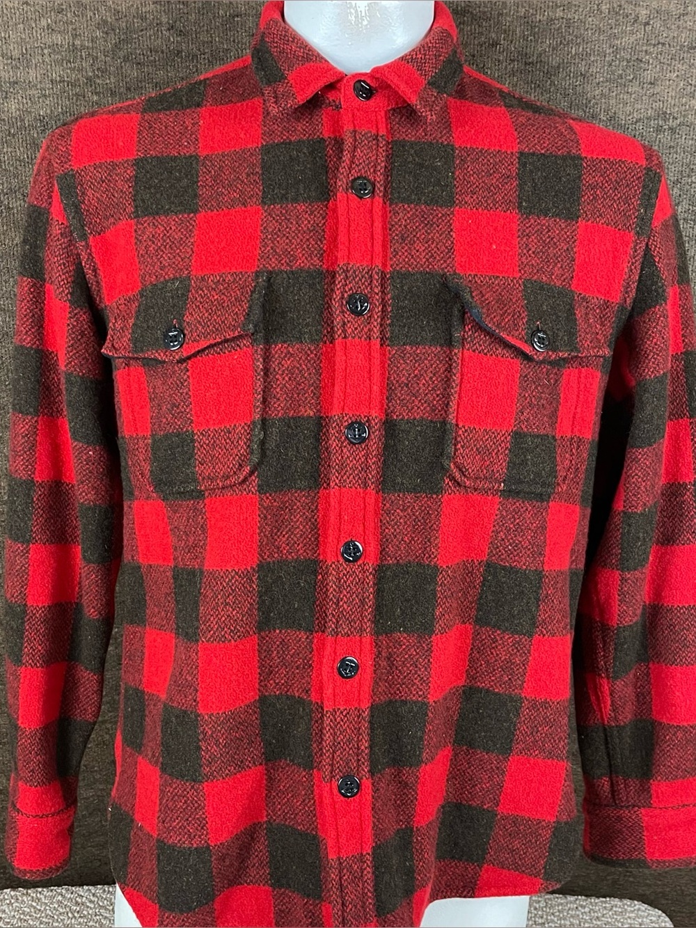 Wallace & Barnes Flannel Shirt Men’s Large Wool Blend Buffalo Plaid Red Black R1